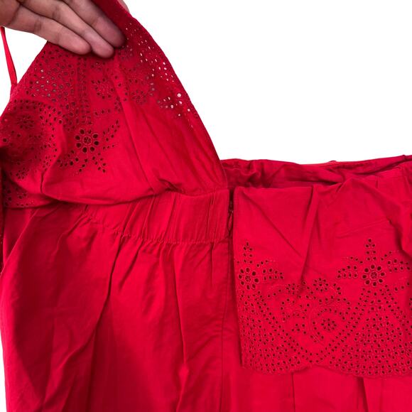 NWT POSSE Beryl Strapless Mini Dress Pockets Ruby Red Cotton Eyelet Lined L - Picture 5 of 13